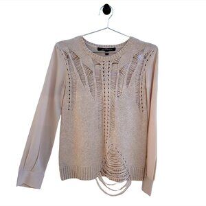 BOUNDARY & CO. Women's sweater with silk blouse sleeves • XS • nude • distressed